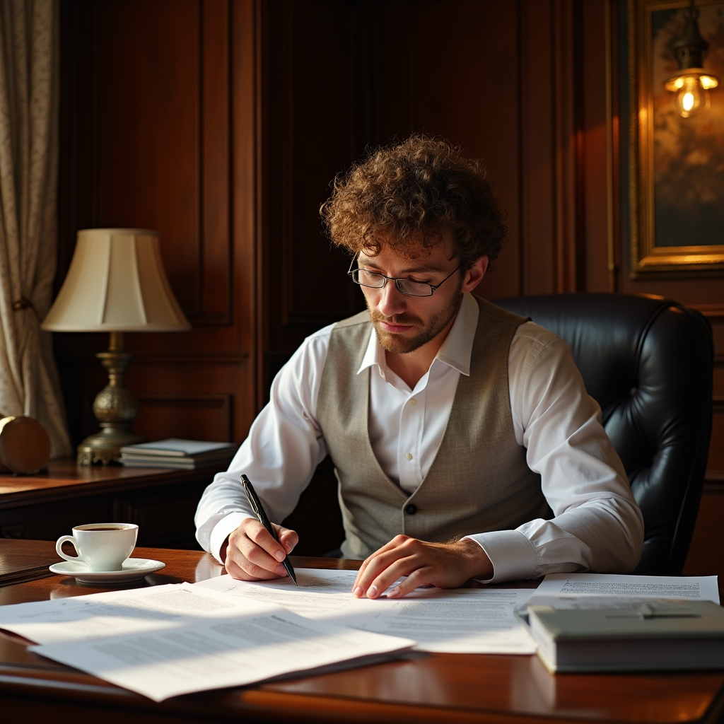 Freelancer reviewing business documents with a consultant in a classic professional environment